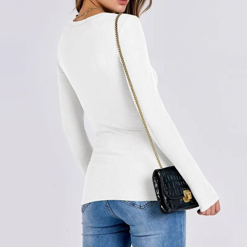 VRCÔMFY Women's Slim Fit Ribbed Long Sleeve Top